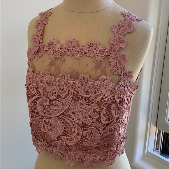 Topshop Dusty Pink Lace Crop Top - Picture 1 of 6